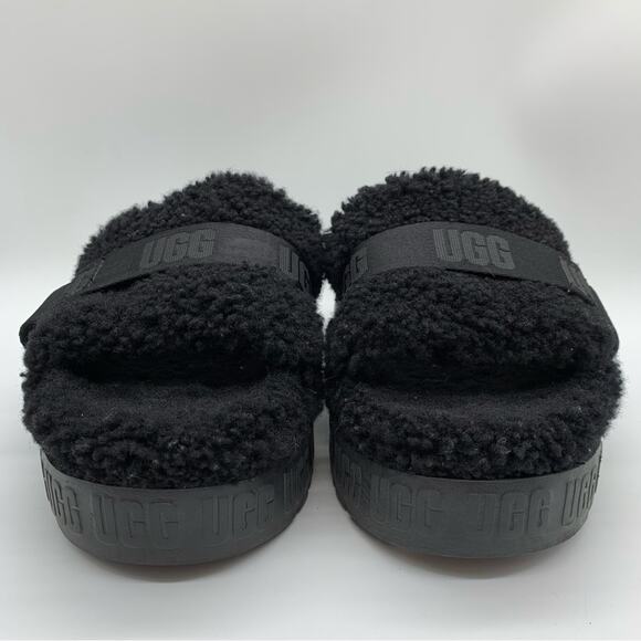 UGG Fluffita Platform Sheepskin Slipper Black Size 9/9.5 Lounge Travel Fuzzy - Picture 5 of 11